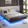 Kbun Queen Floating Bed Frame with Smart LED Lights and Charging Station, Heavy Duty Metal Platform Bed Frame, Noise-Free, Under-Bed Storage, No Box Spring Needed