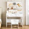 Bexfil White Vanity Desk Set With Led Lighted Mirror and Power Outlet, Makeup Table Top with 1 Open Bookcases, 4 Drawers, Dresser Table for Bedroom, Checkroom