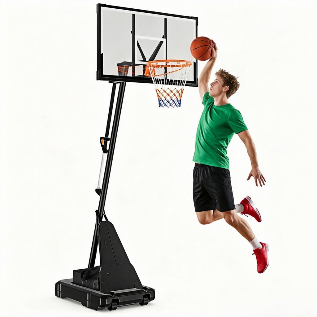 Bexfil 44 inch Portable Basketball Hoop, Adjustable 5.3-10 ft Height with Shatterproof PC Backboard, Outdoor Goal System for Kids & Adults