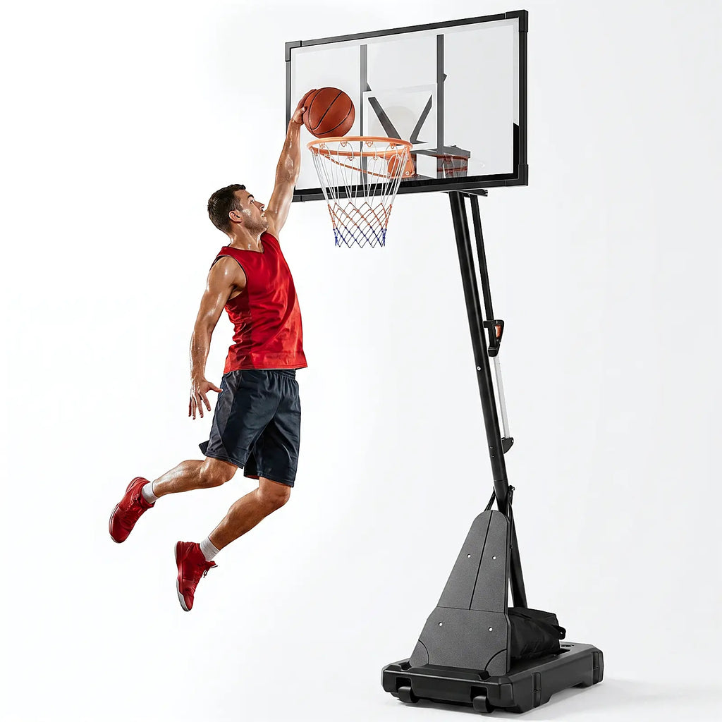FirstAsk Basketball Hoop Outdoor 44" PC Backboard, 5.25-10FT Adjustable Basketball Goal with Rebound Board, Portable Basketball Hoop for Kids Youth Adults Play Outdoor/Indoor, 225LBS Max Capacity