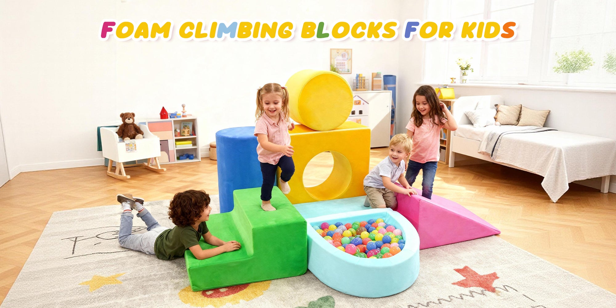 Kbun Large 7pcs Foam Climbing Blocks, Toddlers Climbing Toys for Climb, Crawl and Slide for Nursery, Living Room, Children's Room, Indoor Climb and Crawl Activity Play Set for Toddler 1-3