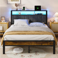 Kbun Queen Bed Frame with Storage Shelves & LED Light Headboard, Metal Platform Bed Frame with USB and Type-C Charging Station, No Box Spring Needed