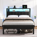 OLEVS Full Bed Frame with LED Lights & Charging Station Modern Platform Bed| Upholstered 2-Tier Storage Headboard, No Box Spring Needed, Easy Assembly