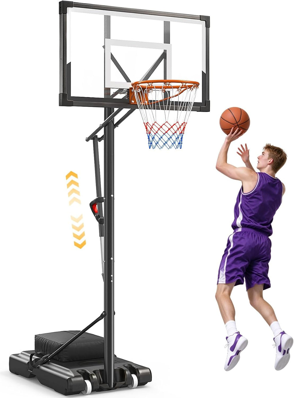 Basketball Hoop Outdoor 10 FT Height Adjustable Basketball Goals Systems Portable with 44" Backboard and Wheels for Youth Adults Kids - Backyard, Driveway, Indoor Play