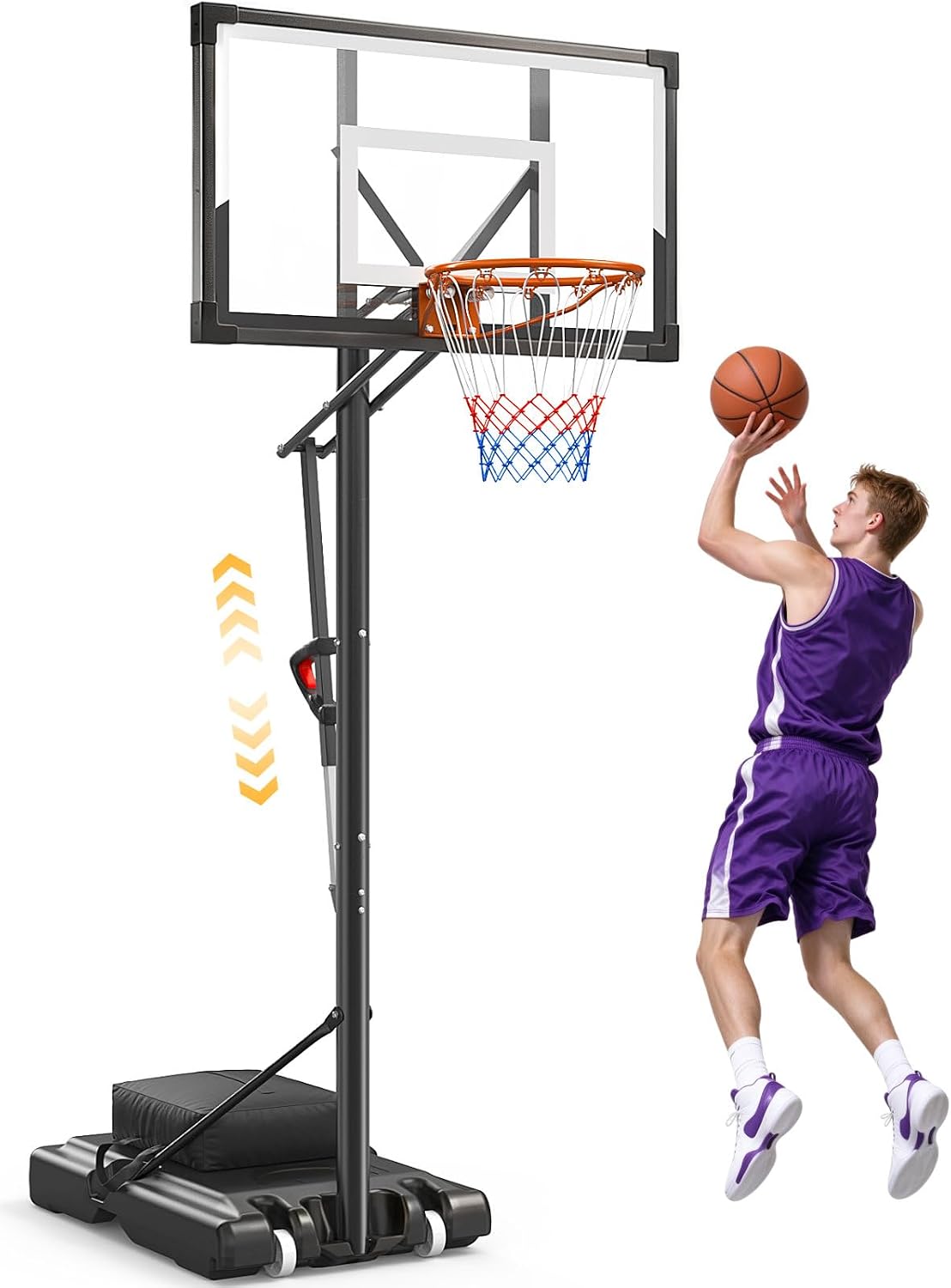 Basketball Hoop Outdoor 10 FT Height Adjustable Basketball Goals Systems Portable with 44" Backboard and Wheels for Youth Adults Kids - Backyard, Driveway, Indoor Play