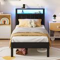Kbun Twin Size Platform Bed Frame with Upholstered Headboard, Metal Bed Frame with LED Light, Heavy Duty Steel Slat Supported Queen Bed Frames, No Box Spring Needed, Black