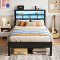 Bexfil Twin Bed Frame with Storage Headboard and LED Light, Metal Platform Bed Station with Charging Station & LED, Noise-Free, No Box Spring Needed