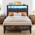 OLEVS Twin Bed Frame with LED Light Storage Headboard Metal Platform Bed| Charging Station Type C, Upholstered 2-Tier Headboard, No Box Spring Needed