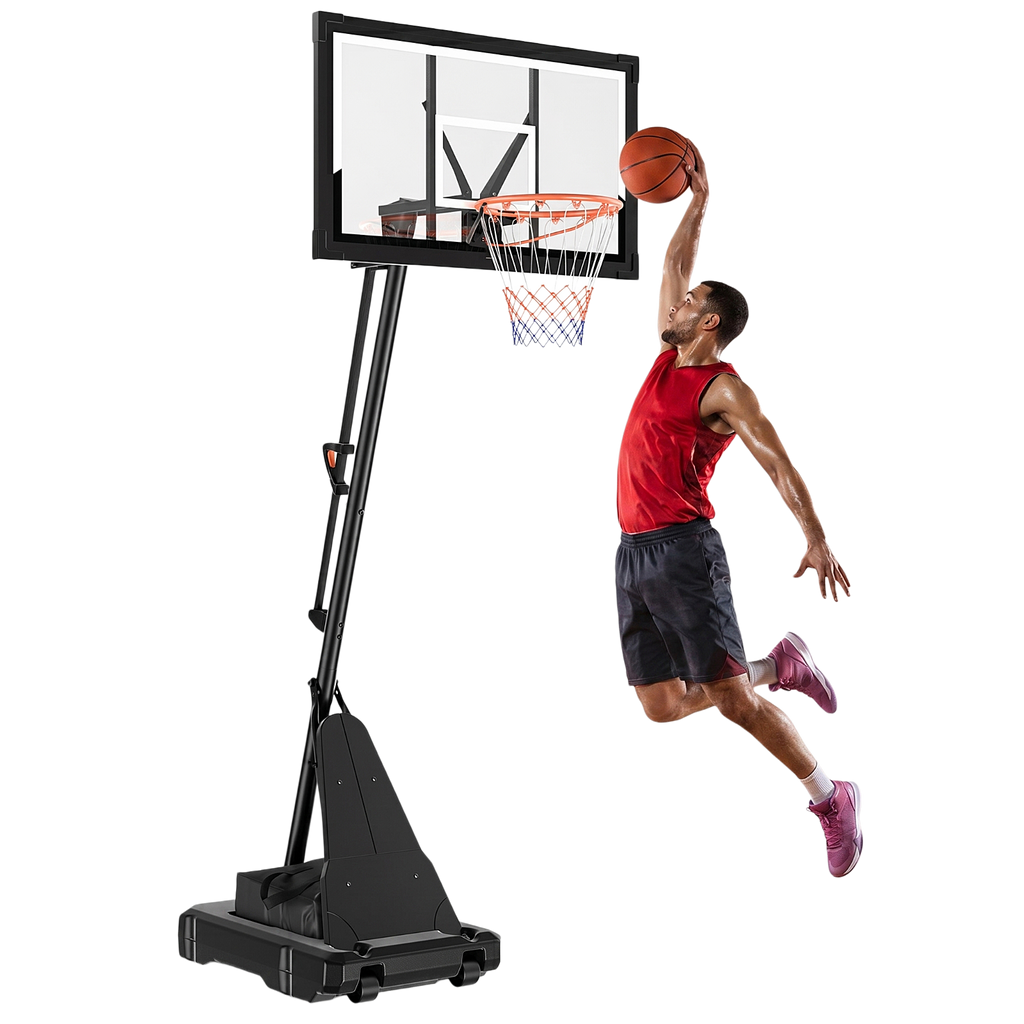 FirstAsk 44" Portable Basketball Hoop Outdoor, 5.25-10FT Height Adjustable Basketball Goal System with Shatterproof PC Backboard and Wheels for Kids, Youth, Adults, Backyard Driveway