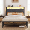 OLEVS Full Size Bed Frame with Headboard, LED Light & Charging Station| Metal Platform Bed Upholstered Headboard 2-Tier