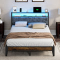 Dayago Queen Size Bed Frame, Storage Headboard with Charging Station, Solid and Stable, Noise Free, No Box Spring Needed, Easy Assembly, Rustic Brown