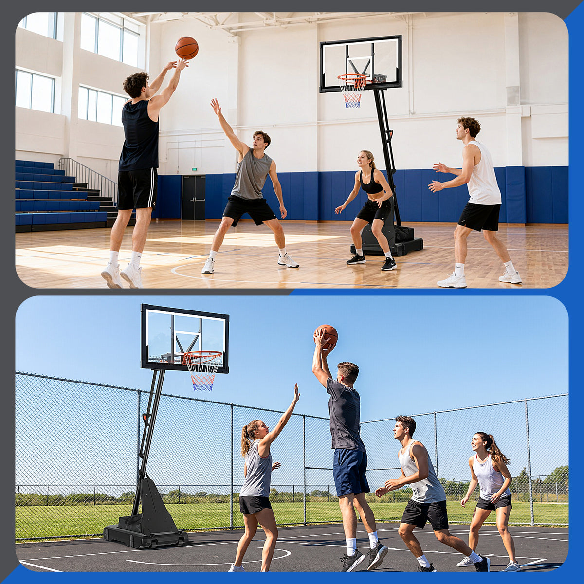 FirstAsk 44" Portable Basketball Hoop Outdoor, 5.25-10FT Height Adjustable Basketball Goal System with Shatterproof PC Backboard and Wheels for Kids, Youth, Adults, Backyard Driveway