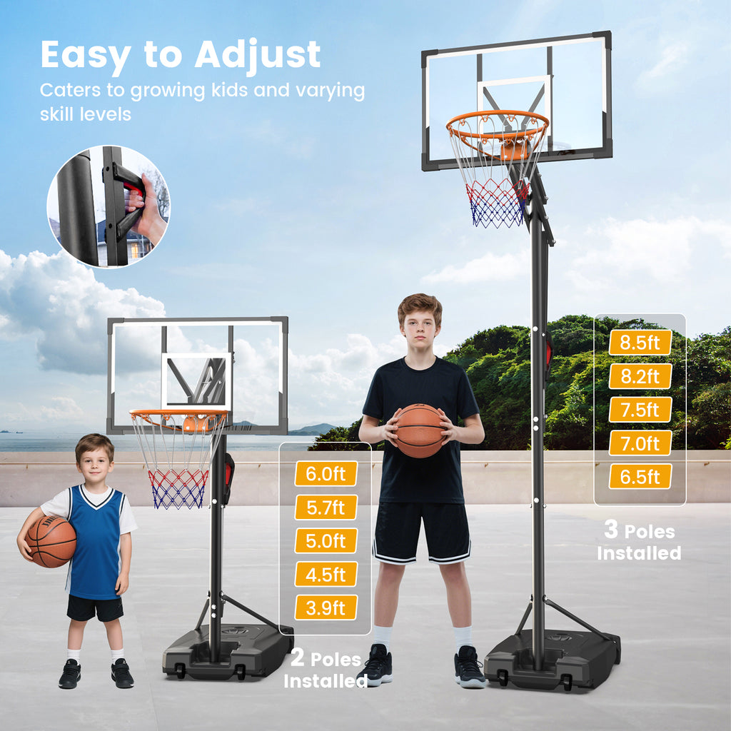 FirstAsk Adjustable Portable Basketball Hoop 3.9-8.5 ft HDPE Backboard for Kids, Outdoor and Indoor Courts