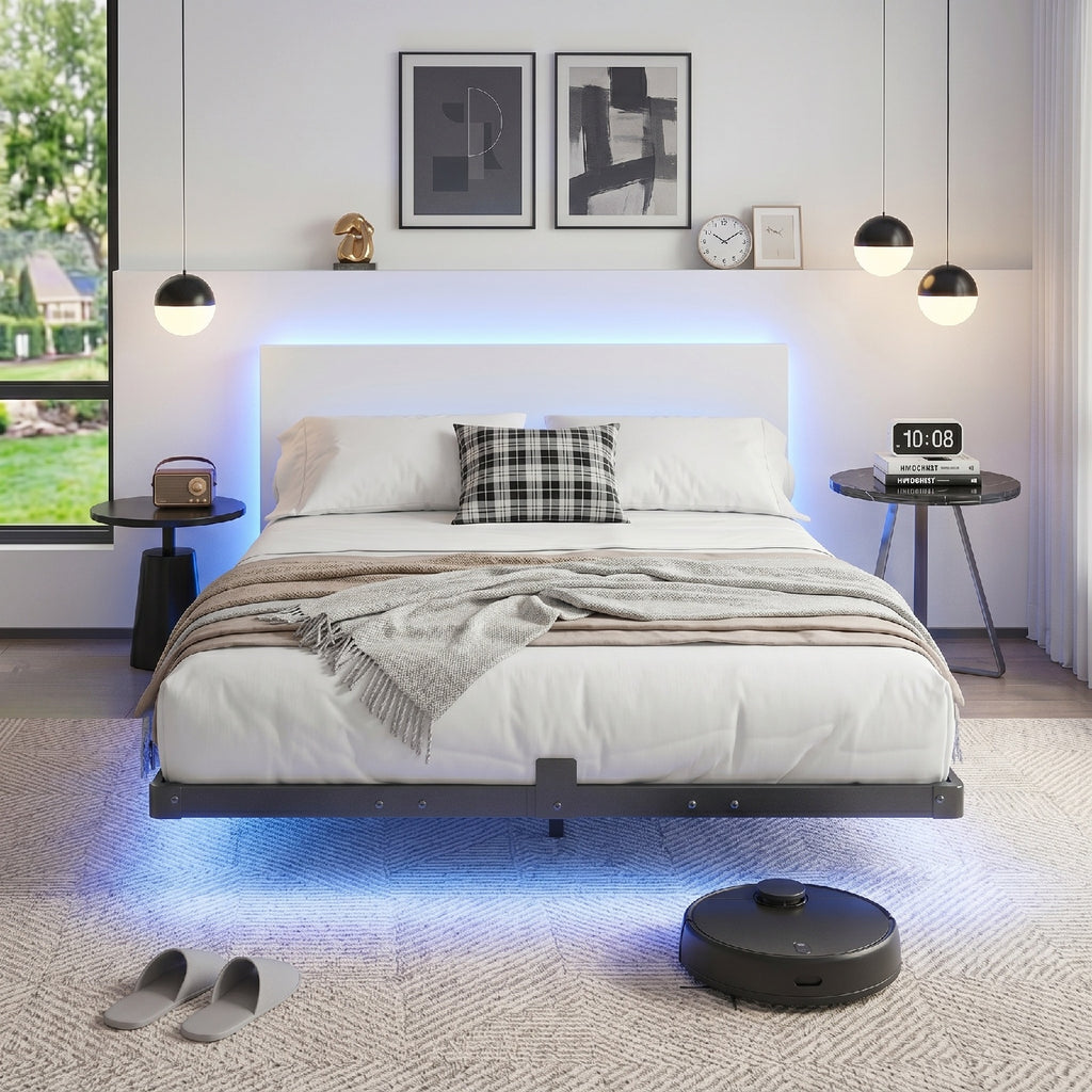 Bexfil Full Size LED Floating Bed Frame with Remote Control and Charging Station, No Box Spring Needed, Easy to Assemble