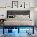 Bexfil Queen Size Upholstered Bed Frame with Metal Slat Support, Metal Platform Bed Frame Charging Station Mattress Foundation, Gray