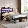 Bexfil Full Bed Frame with Storage Headboard and LED Light, Metal Platform Bed Station with Charging Station & LED, Noise-Free, No Box Spring Needed