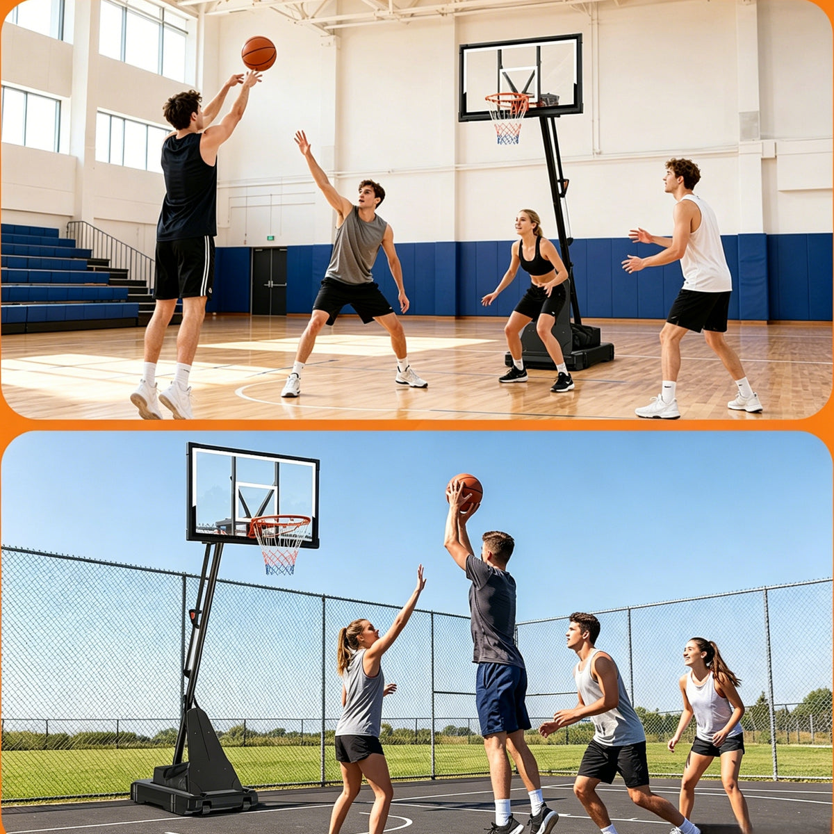 Bexfil 44 inch Portable Basketball Hoop, Adjustable 5.3-10 ft Height with Shatterproof PC Backboard, Outdoor Goal System for Kids & Adults