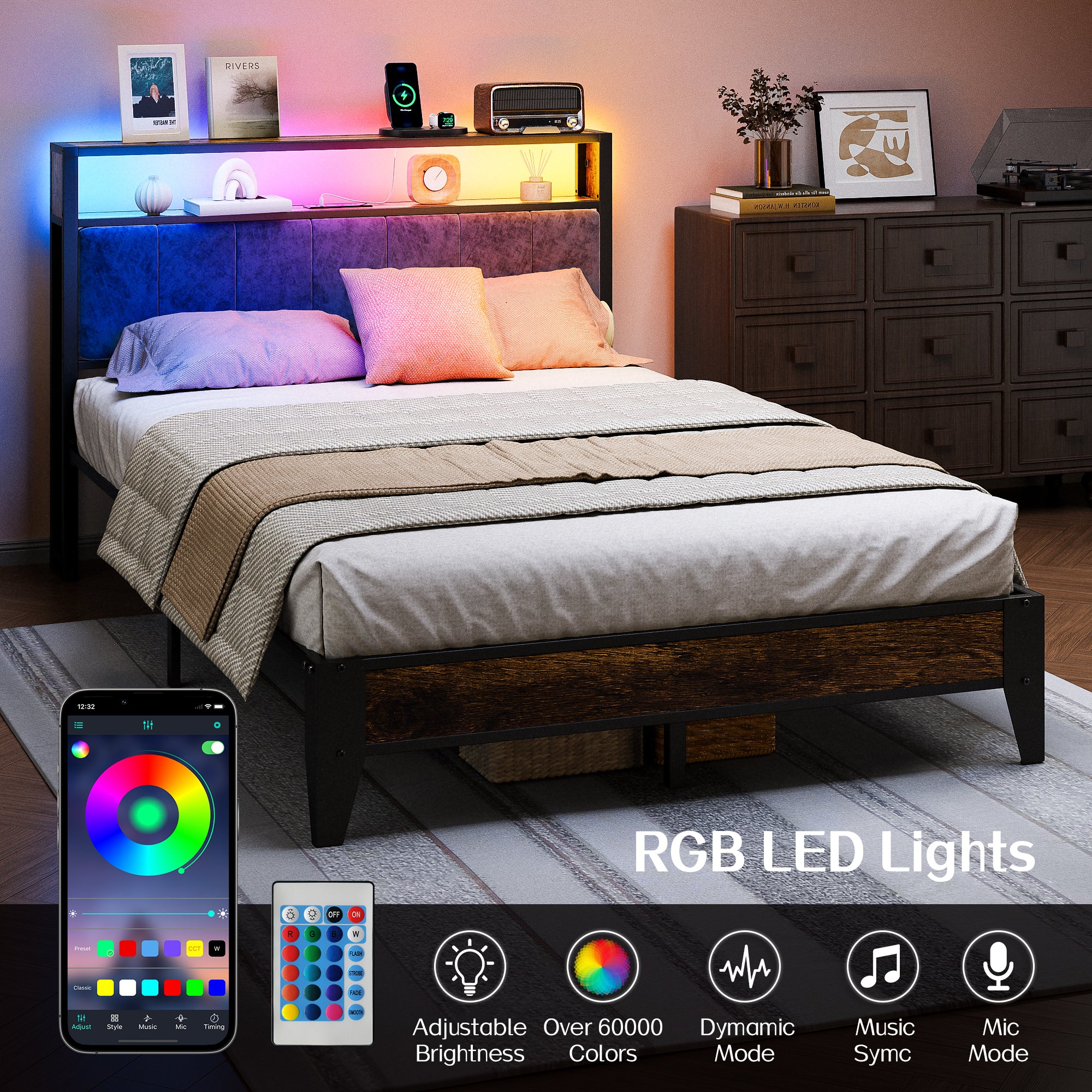 Dayago Full Size Bed Frame, Storage Headboard with Charging Station, Solid and Stable, Noise Free, No Box Spring Needed, Easy Assembly, Rustic Brown