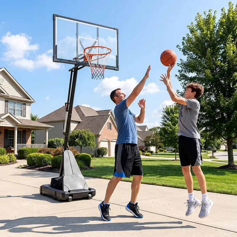 FirstAsk Basketball Hoop Outdoor 44" PC Backboard, 5.25-10FT Adjustable Basketball Goal with Rebound Board, Portable Basketball Hoop for Kids Youth Adults Play Outdoor/Indoor, 225LBS Max Capacity