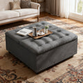 Kbun 33.5 inch Large Square Storage Ottoman, Tufted Upholstered Coffee Table with Lift Top & Solid Wood Legs, Oversized Storage Bench Ottomans Toy Box for Bedroom, Living Room, Entryway, Grey