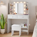 Haewon White Vanity Desk with Mirror and Lights, Makeup Vanity with 10 LED Bulbs and 3 Color Modes, Dressing Table Set with Power Outlets, Storage Drawers and Chair for Bedroom