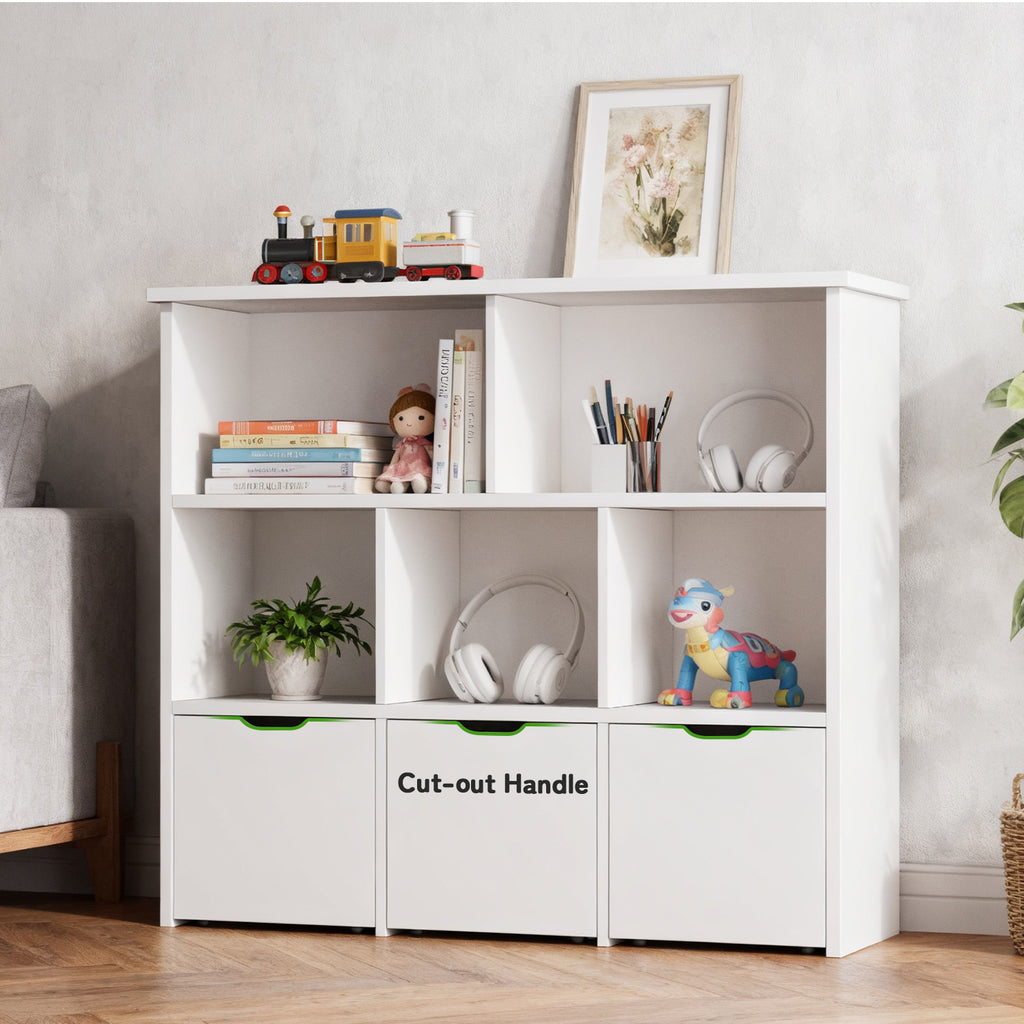 Kbun 5 Cube Toy Storage Cabinet, Kids Geometric Bookcase and Bookshelf with 3 large Drawers, Toddler Book Shelf for Kids Rooms, Playroom, Nursery, Kindergarten White