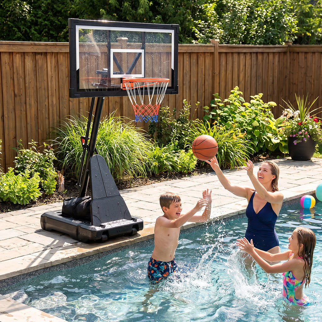 FirstAsk 44" Portable Basketball Hoop Outdoor, 5.25-10FT Height Adjustable Basketball Goal System with Shatterproof PC Backboard and Wheels for Kids, Youth, Adults, Backyard Driveway