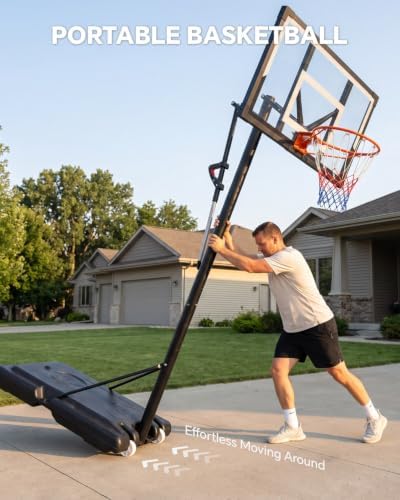 Basketball Hoop Outdoor 10 FT Height Adjustable Basketball Goals Systems Portable with 44" Backboard and Wheels for Youth Adults Kids - Backyard, Driveway, Indoor Play