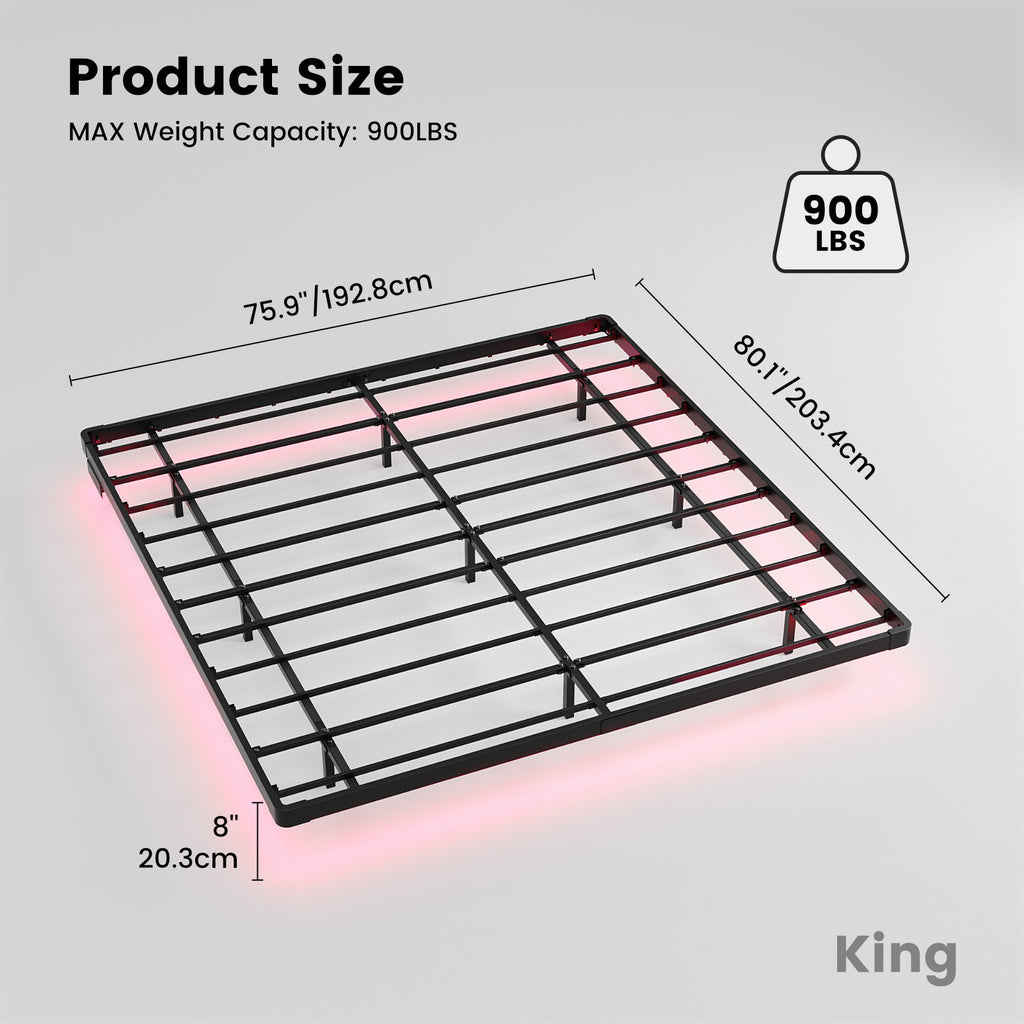 Dayago King Size Floating Platform Bed Frame with LED Lights, Charging Station, Sturdy Metal Platform Bed with Round Safety Corners and Mattress Stabilizers, 900lbs Heavy Duty Support, Easy Assembly