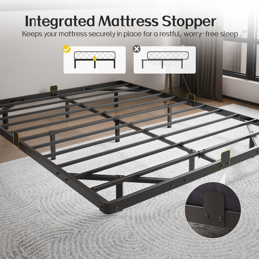 Kbun Queen Floating Bed Frame with Smart LED Lights and Charging Station, Heavy Duty Metal Platform Bed Frame, Noise-Free, Under-Bed Storage, No Box Spring Needed