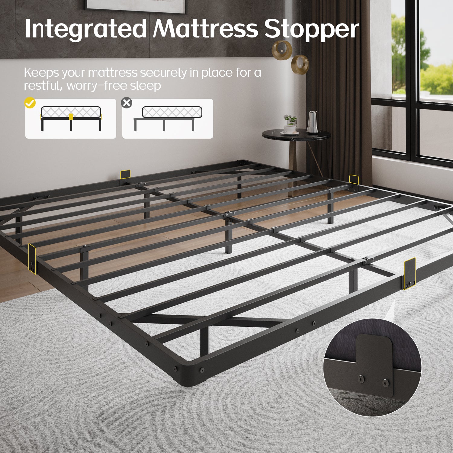 Kbun King Floating Bed Frame with Smart LED Lights and Charging Station, Heavy Duty Metal Platform Bed Frame, Noise-Free, Under-Bed Storage, No Box Spring Needed