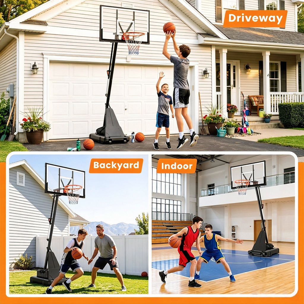 Bexfil 44 inch Portable Basketball Hoop, Adjustable 5.3-10 ft Height with Shatterproof PC Backboard, Outdoor Goal System for Kids & Adults