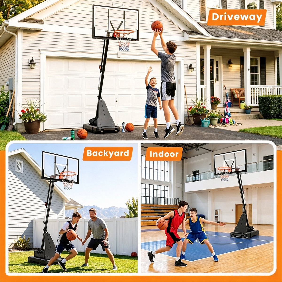 Bexfil 44 inch Portable Basketball Hoop, Adjustable 5.3-10 ft Height with Shatterproof PC Backboard, Outdoor Goal System for Kids & Adults