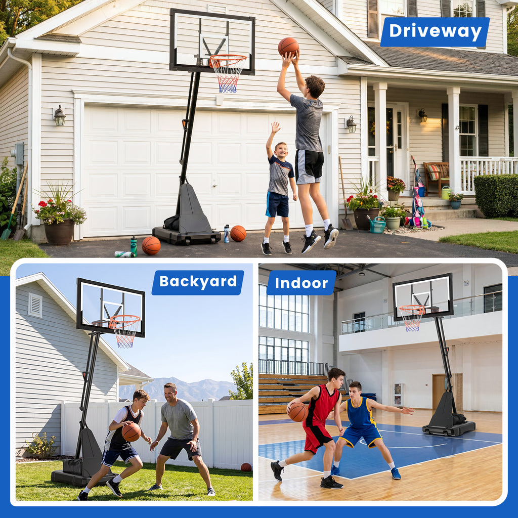 FirstAsk 44" Portable Basketball Hoop Outdoor, 5.25-10FT Height Adjustable Basketball Goal System with Shatterproof PC Backboard and Wheels for Kids, Youth, Adults, Backyard Driveway