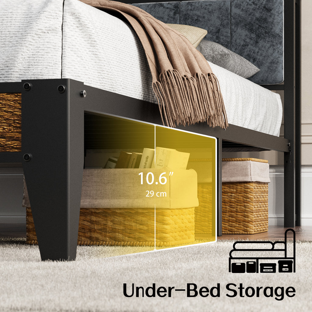 Dayago King Size Bed Frame, Storage Headboard with Charging Station, Solid and Stable, Noise Free, No Box Spring Needed, Easy Assembly, Rustic Brown