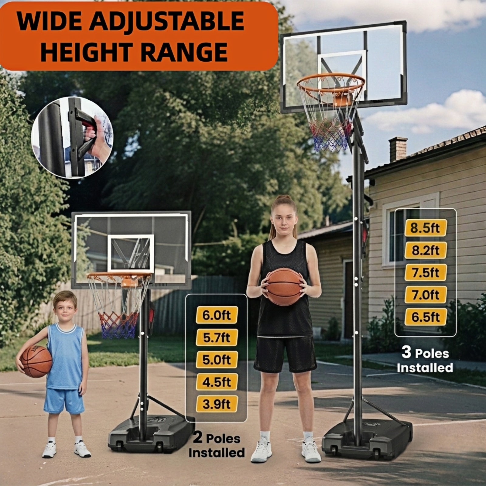 Bexfil Portable Basketball Hoop, 4.0-8.5FT Adjustable Basketball Goal System, 33 Inch Outdoor Basketball Hoop and Goals for Kids, Youth, and Adults in The Backyard, Driveway with PC Backboard