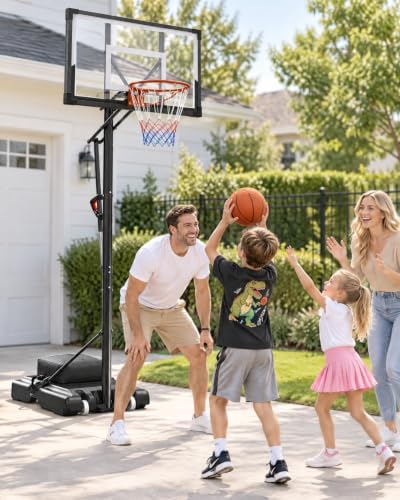 Basketball Hoop Outdoor 10 FT Height Adjustable Basketball Goals Systems Portable with 44" Backboard and Wheels for Youth Adults Kids - Backyard, Driveway, Indoor Play