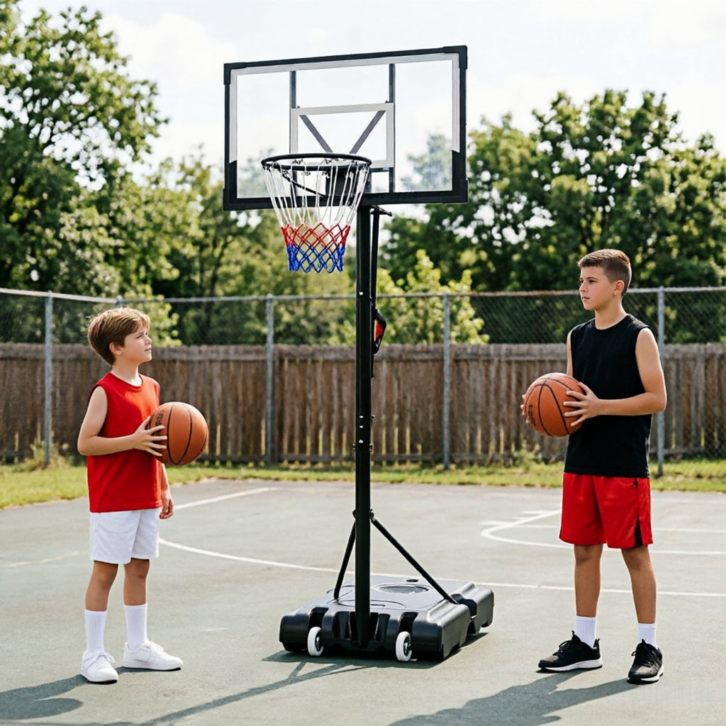 Bexfil 44'' Portable Adjustable Basketball Goal Hoop Stand System, 5.3-10 FT Adjustable with Weight Bag Wheels Outdoor