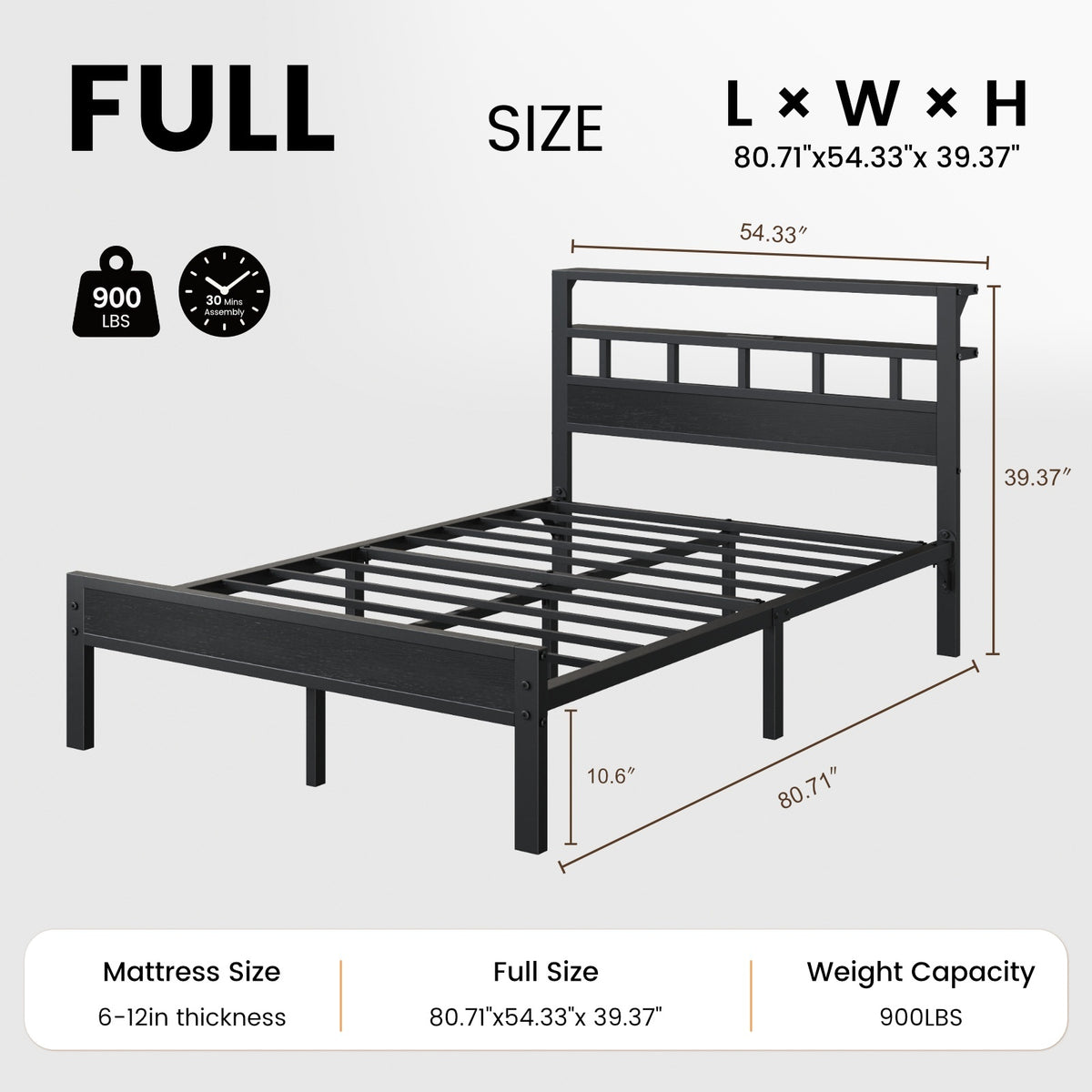 Bexfil Full Bed Frame with Storage Headboard and LED Light, Metal Platform Bed Station with Charging Station & LED, Noise-Free, No Box Spring Needed