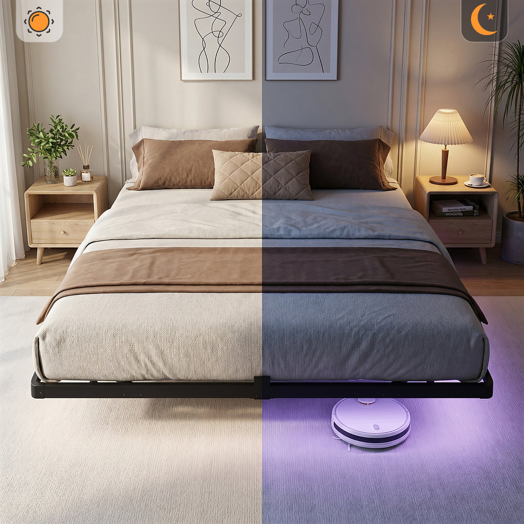 Bexfil King Size LED Floating Bed Frame with Remote Control and Charging Station, No Box Spring Needed, Easy to Assemble