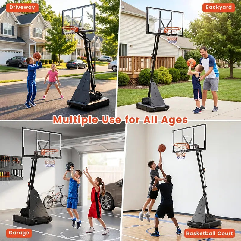 FirstAsk Basketball Hoop Outdoor 44" PC Backboard, 5.25-10FT Adjustable Basketball Goal with Rebound Board, Portable Basketball Hoop for Kids Youth Adults Play Outdoor/Indoor, 225LBS Max Capacity