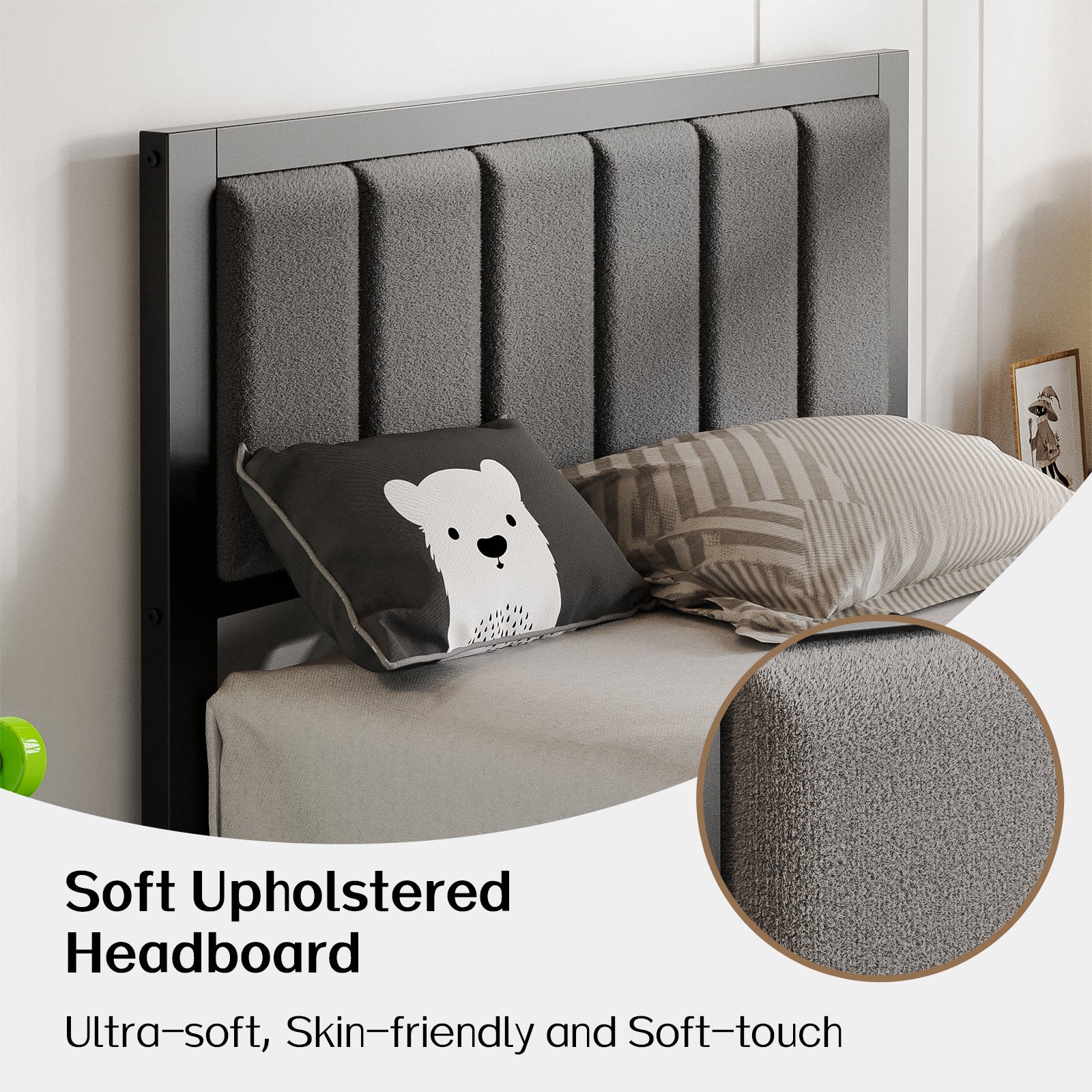 Dayago Twin Size Bed Frame with Upholstered Headboard, Adjustable LED Lights and Power Outlet, No Box Spring Required