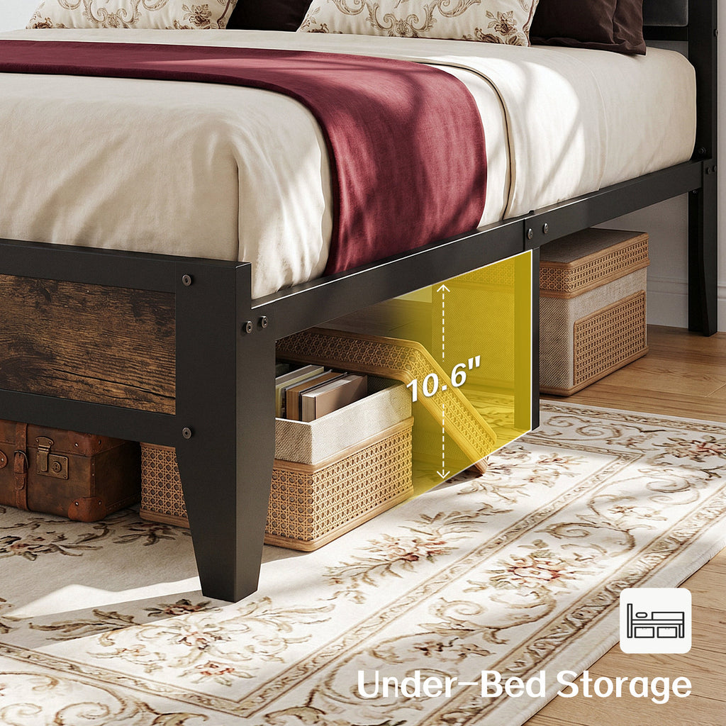 Bexfil King Size Bed Frame with LED Light, Charging Station and Storage Wood Headboard, Platform Bed Frames Weight Capacity of 1400 lbs for Bedroom (80.9‘'x80''Mattress )