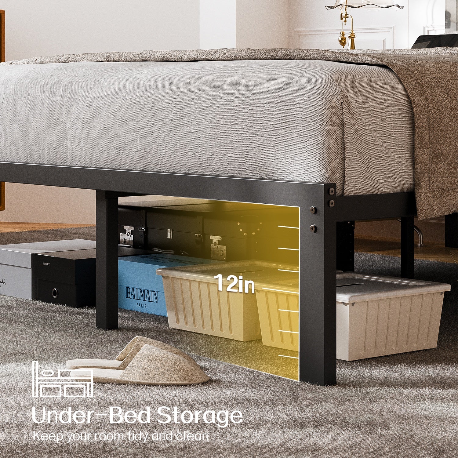 Dayago Full Size Bed Frame with Upholstered Headboard, Adjustable LED Lights and Power Outlet, No Box Spring Required