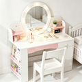 Kbun 35 in Wooden Kids' Vanity Set, Princess Style Dressing Table, Stool, and Furniture Set for Girls Ideal Birthday Gift ,White