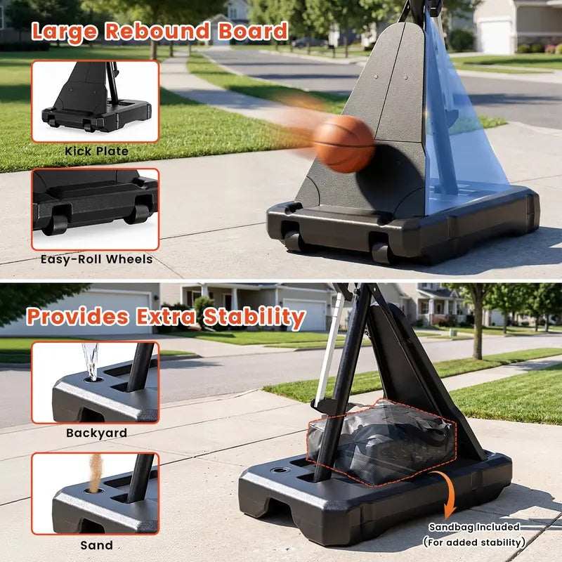FirstAsk Basketball Hoop Outdoor 44" PC Backboard, 5.25-10FT Adjustable Basketball Goal with Rebound Board, Portable Basketball Hoop for Kids Youth Adults Play Outdoor/Indoor, 225LBS Max Capacity