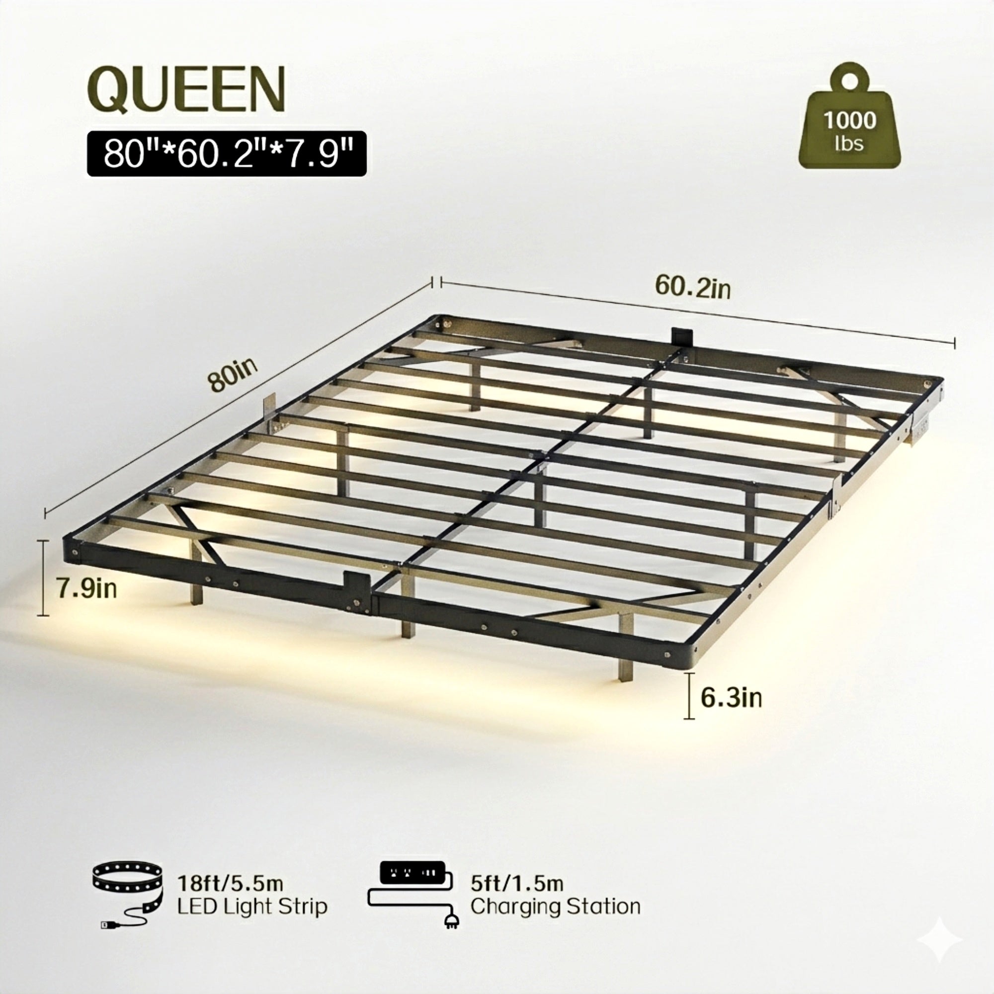 Bexfil Queen Size LED Floating Bed Frame with Remote Control and Charging Station, No Box Spring Needed, Easy to Assemble