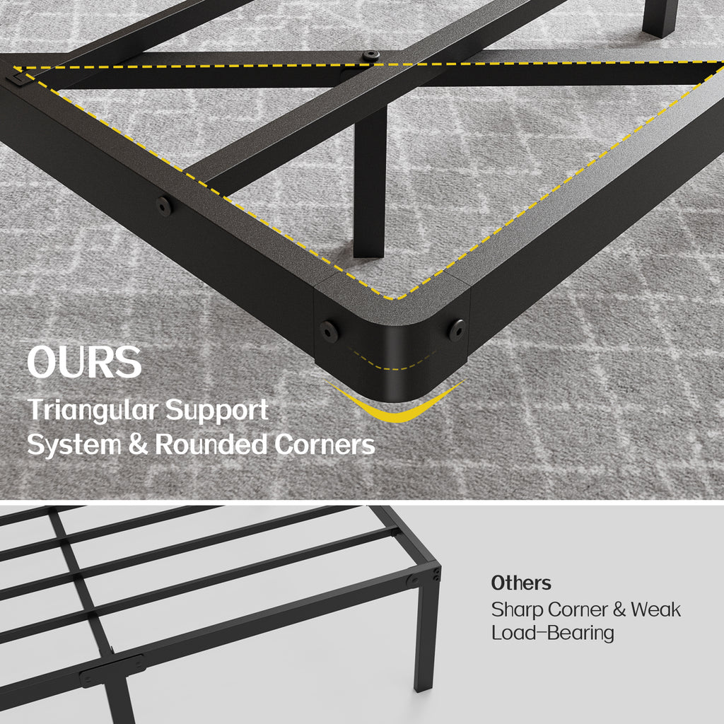 Kbun Full Floating Bed Frame with Smart LED Lights and Charging Station, Heavy Duty Metal Platform Bed Frame, Noise-Free, Under-Bed Storage, No Box Spring Needed