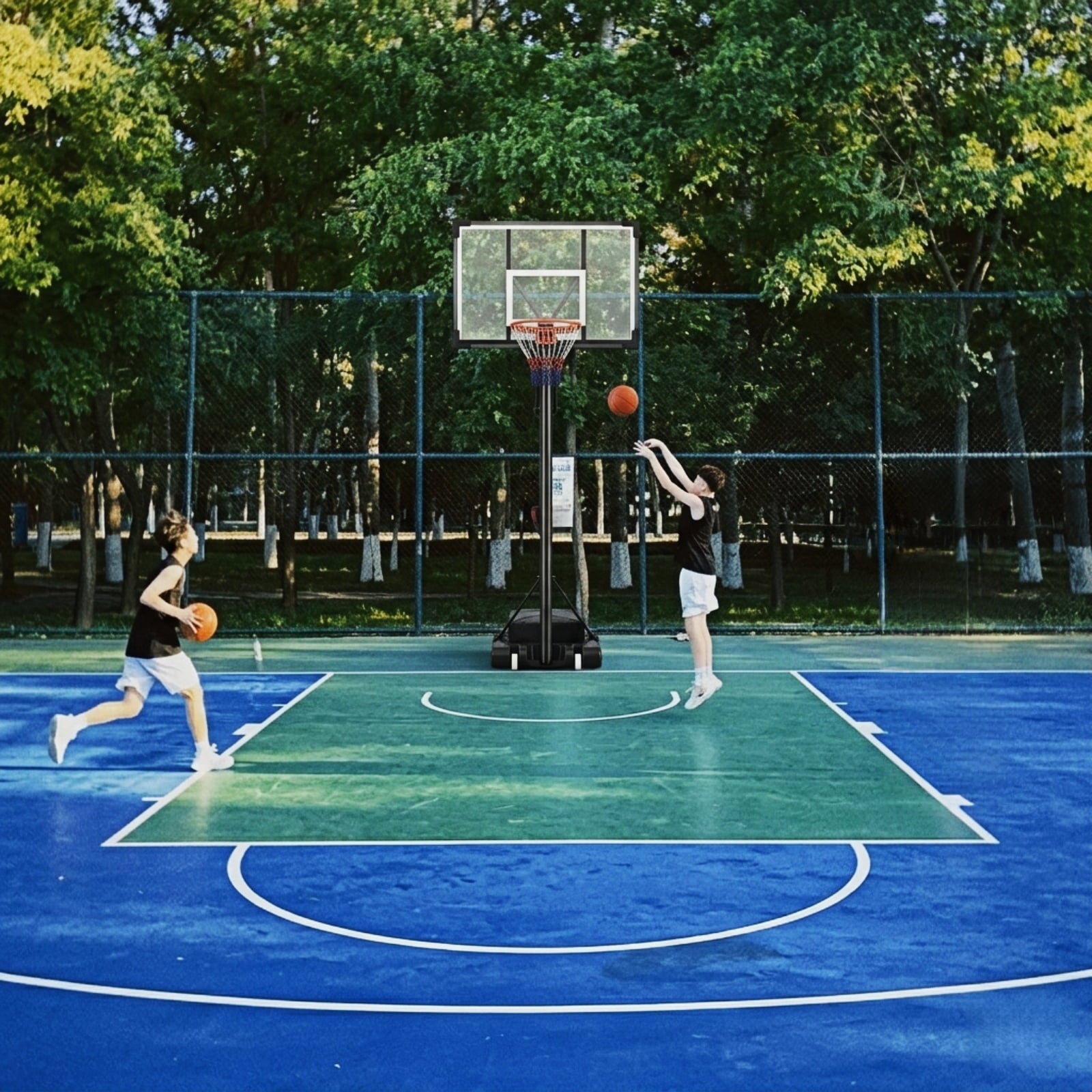 Bexfil Basketball Hoop Outdoor 44 Inch PC Backboard, 5FT-10FT Adjustable Basketball Goal, Portable Basketball Hoop for Kids,Teens,Adults in Backyard, Driveway and Indoor