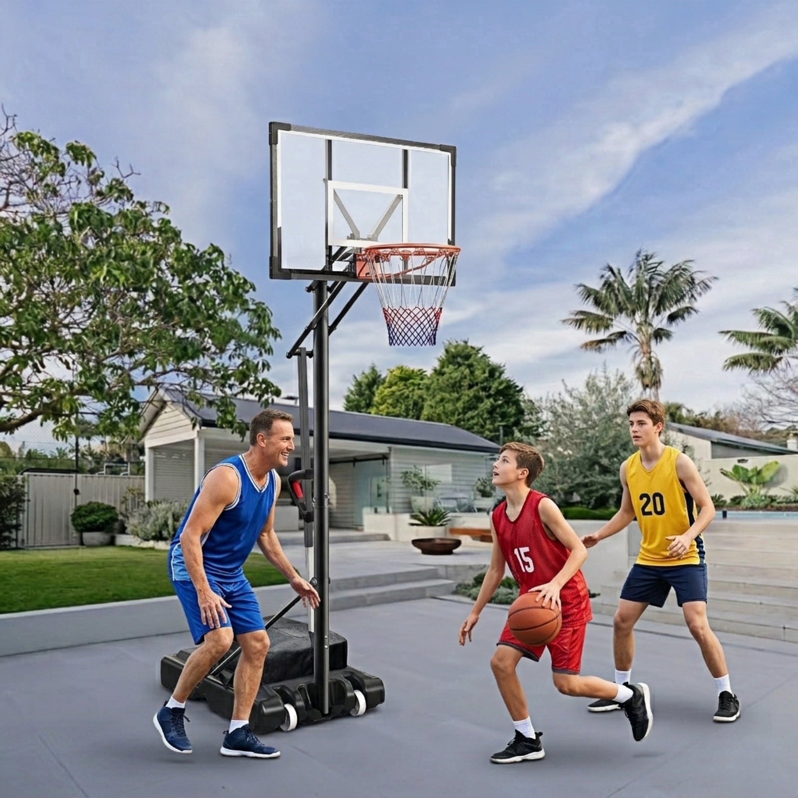 Bexfil Basketball Hoop Outdoor 44 Inch PC Backboard, 5FT-10FT Adjustable Basketball Goal, Portable Basketball Hoop for Kids,Teens,Adults in Backyard, Driveway and Indoor